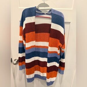 Women’s XL Striped Open Front Cardigan Blue Orange Fall Sweater